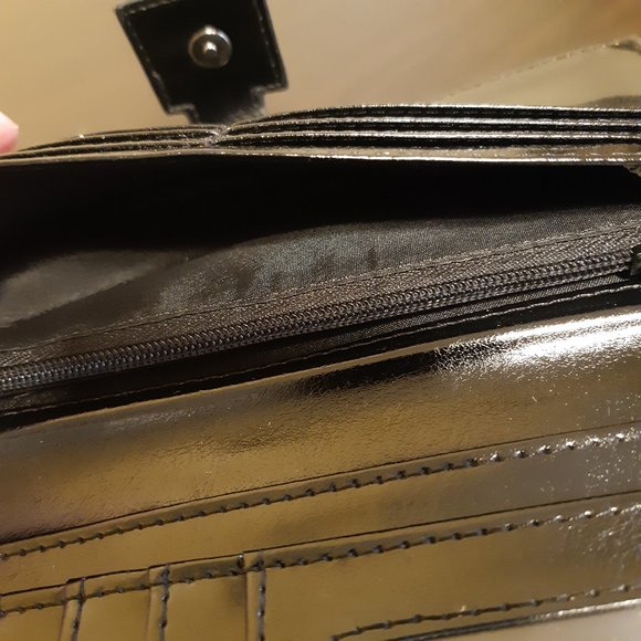 Shagwear large shiny black wallet vegan faux patent leather cute owls design - Picture 5 of 6